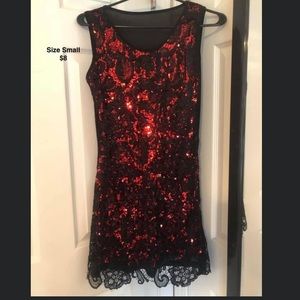 Red and black lace dress